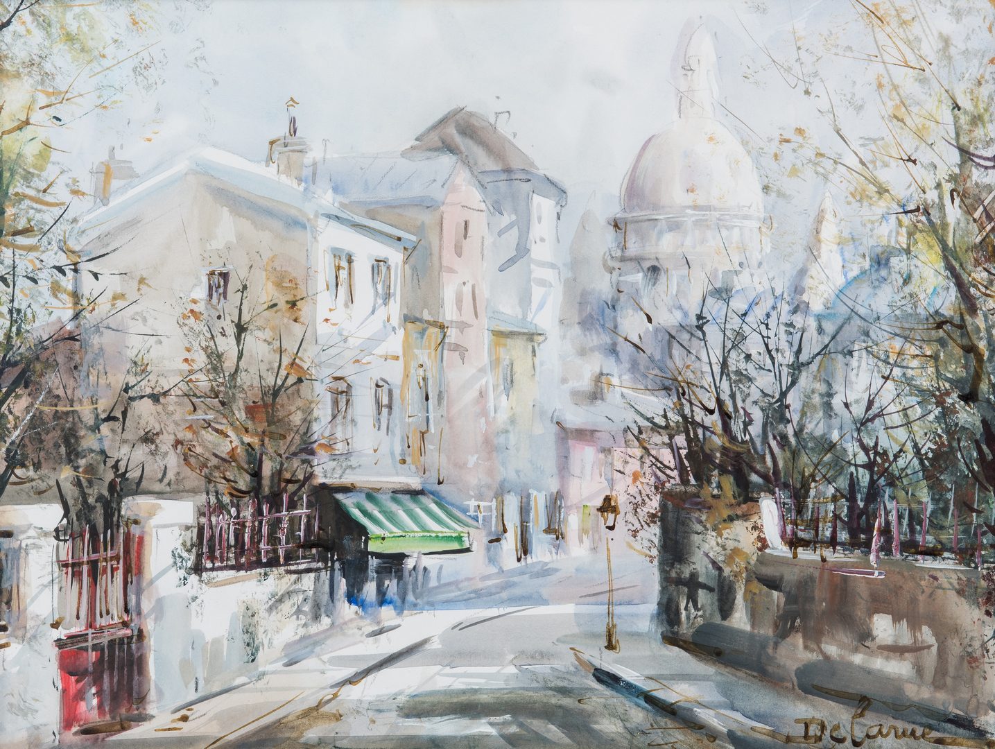 Lot 80: Lucien Delarue Watercolor Parisian Street Scene