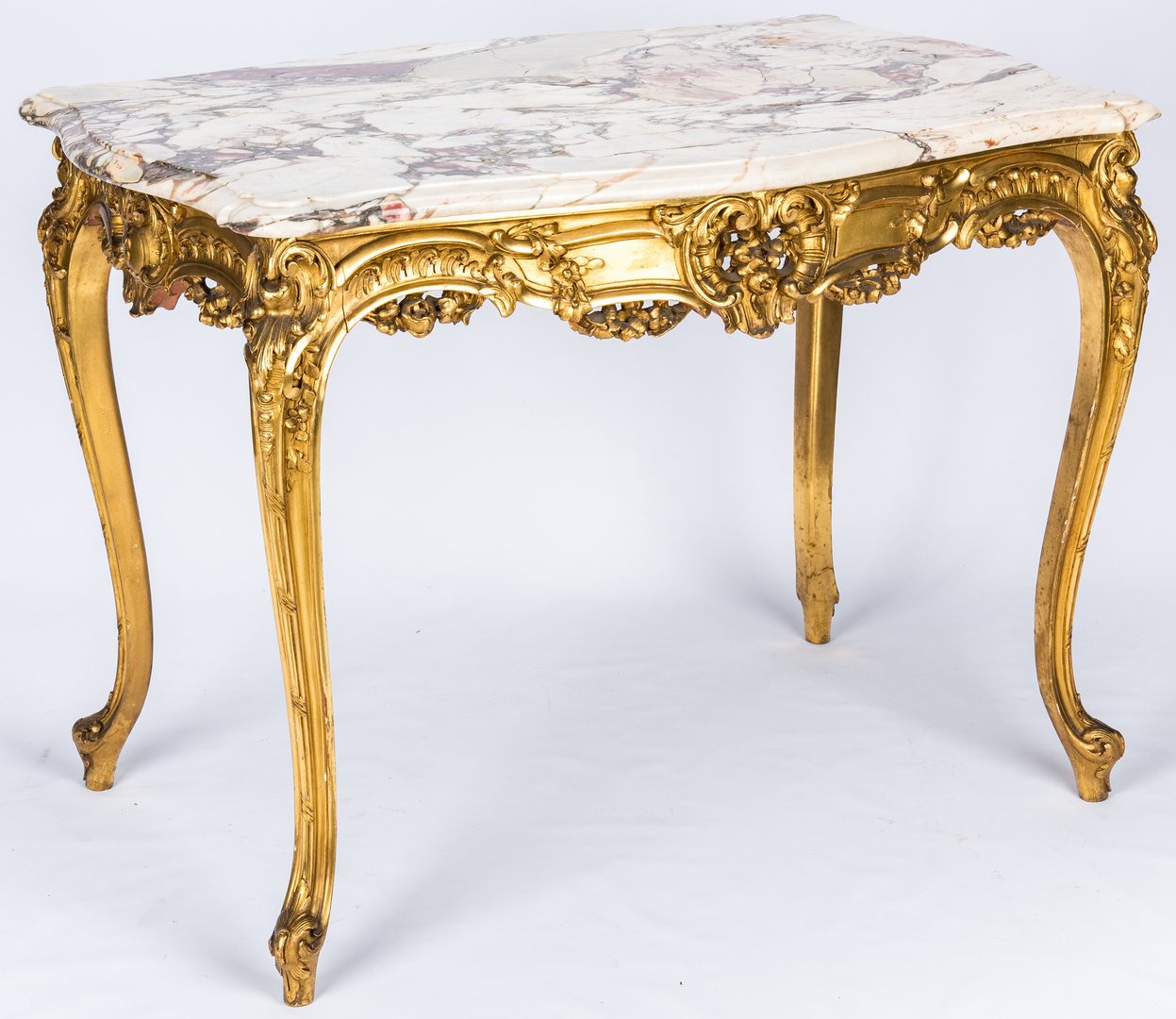 Lot 88: Louis XV Style Gilt Carved Console Table w/ Marble Top