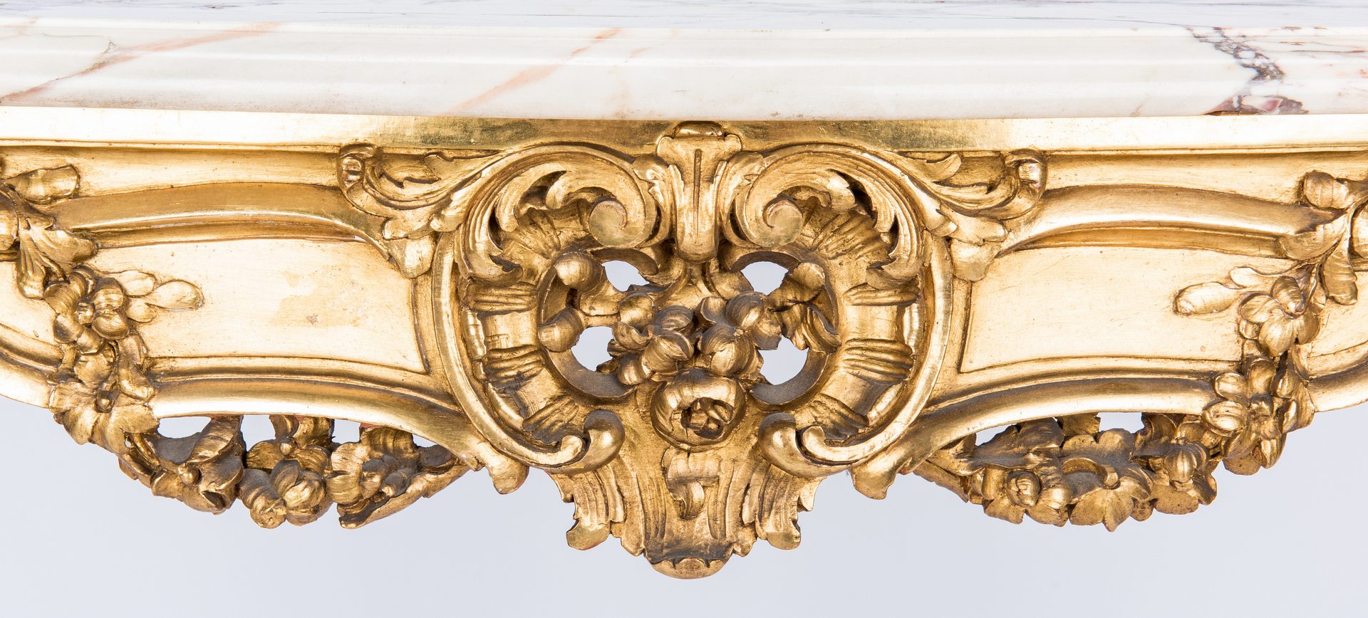 Lot 88: Louis XV Style Gilt Carved Console Table w/ Marble Top