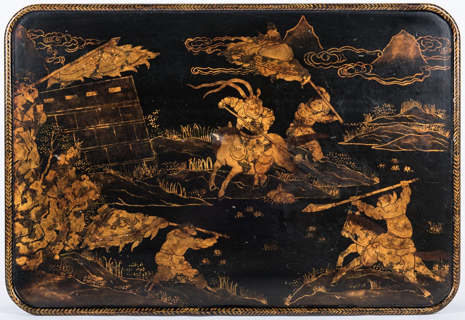 Lot 92: Trouvailles Black Lacquer Chinoiserie Side Table