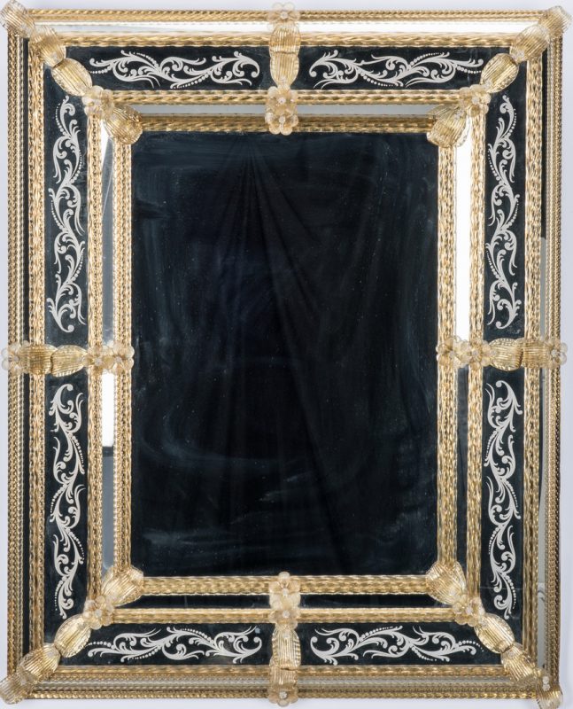 Lot 97: Venetian Style Etched Glass Mirror w/ Gold Highlights