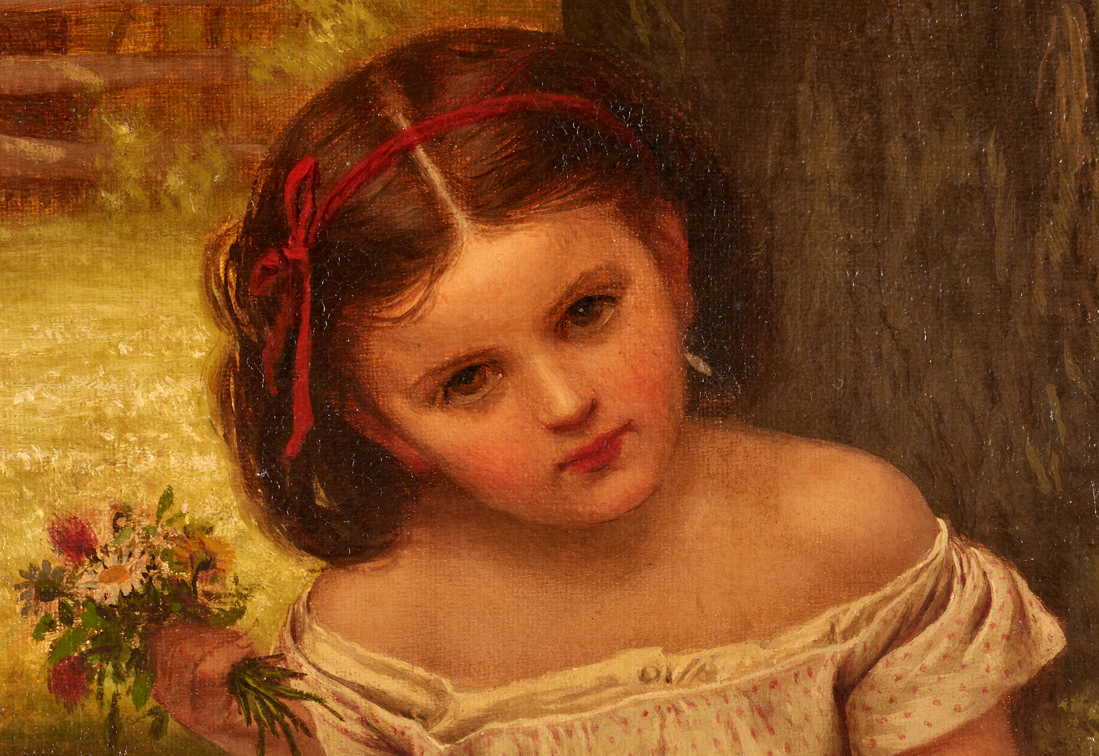 Lot 100: John G. Brown O/C, Portrait of a Young Girl