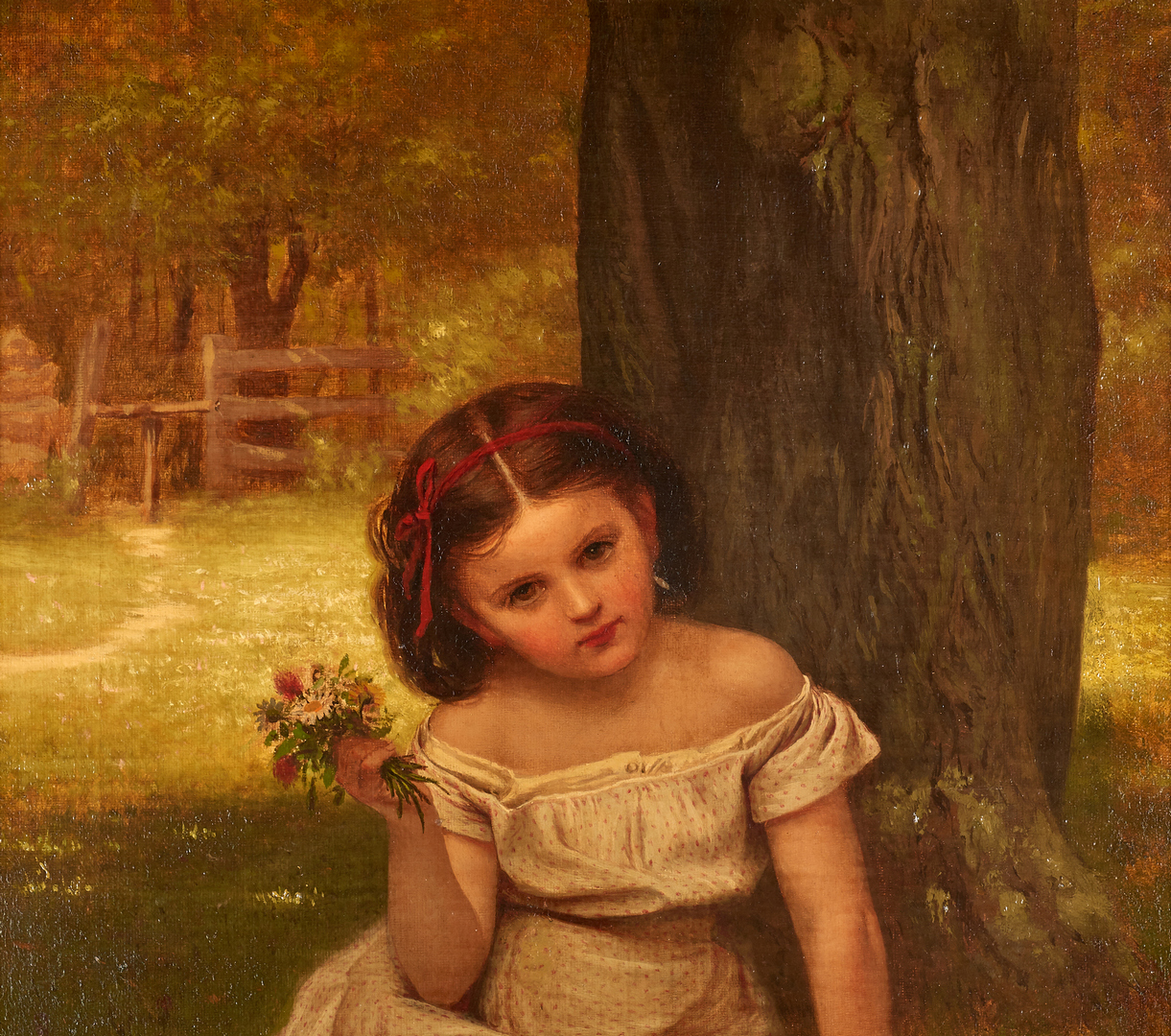 Lot 100: John G. Brown O/C, Portrait of a Young Girl