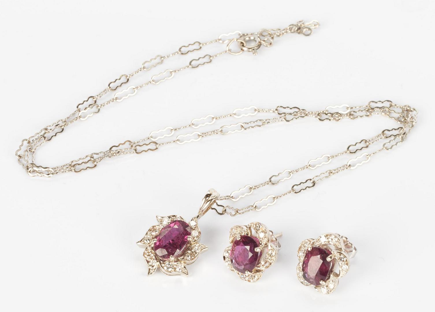 Lot 1011: 14K Ruby & Diamond Pendant, Ruby Earrings