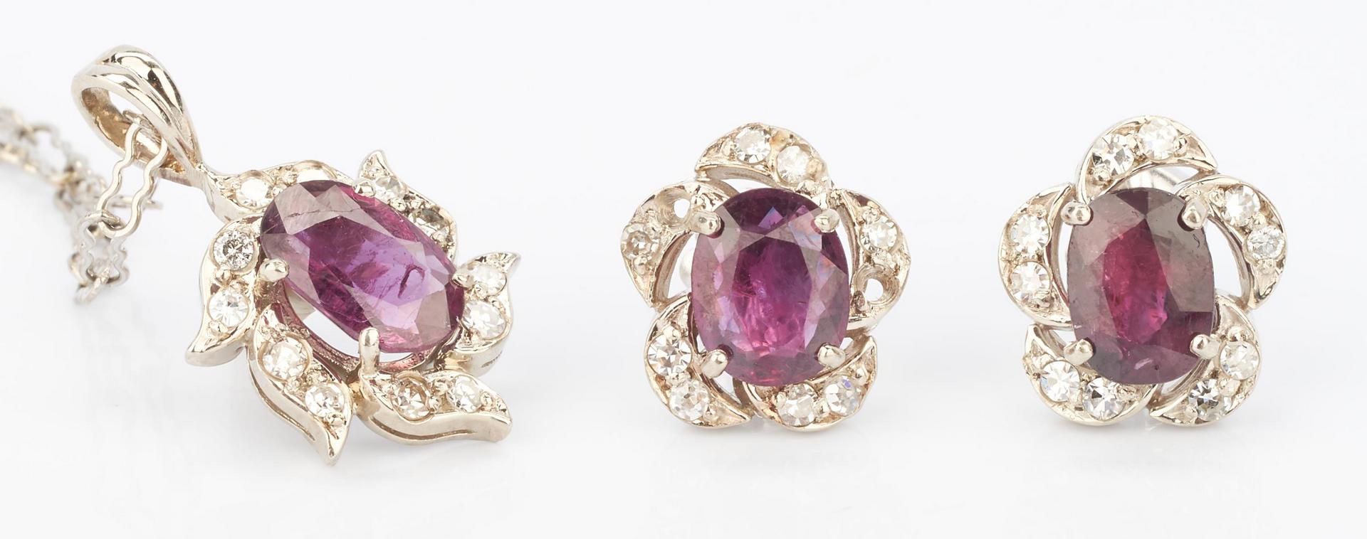 Lot 1011: 14K Ruby & Diamond Pendant, Ruby Earrings