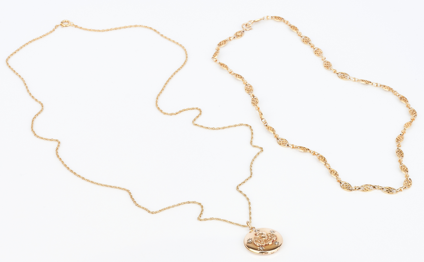 Lot 1016: 14K Gold Locket Necklace and 14K Necklace