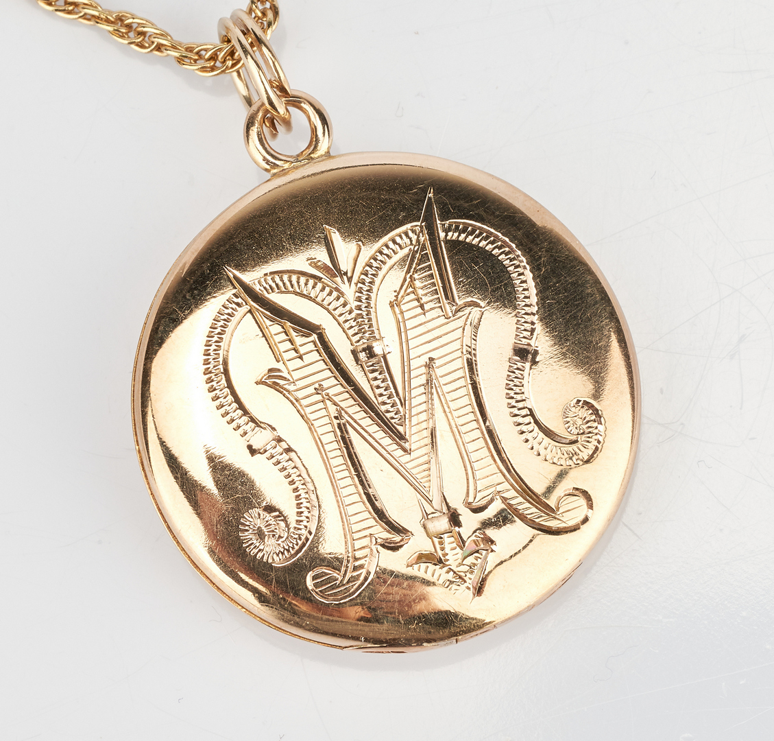 Lot 1016: 14K Gold Locket Necklace and 14K Necklace