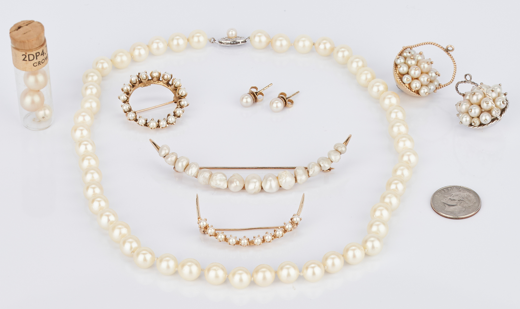 Lot 1023: Assorted Group 14K Pearl Jewelry Items