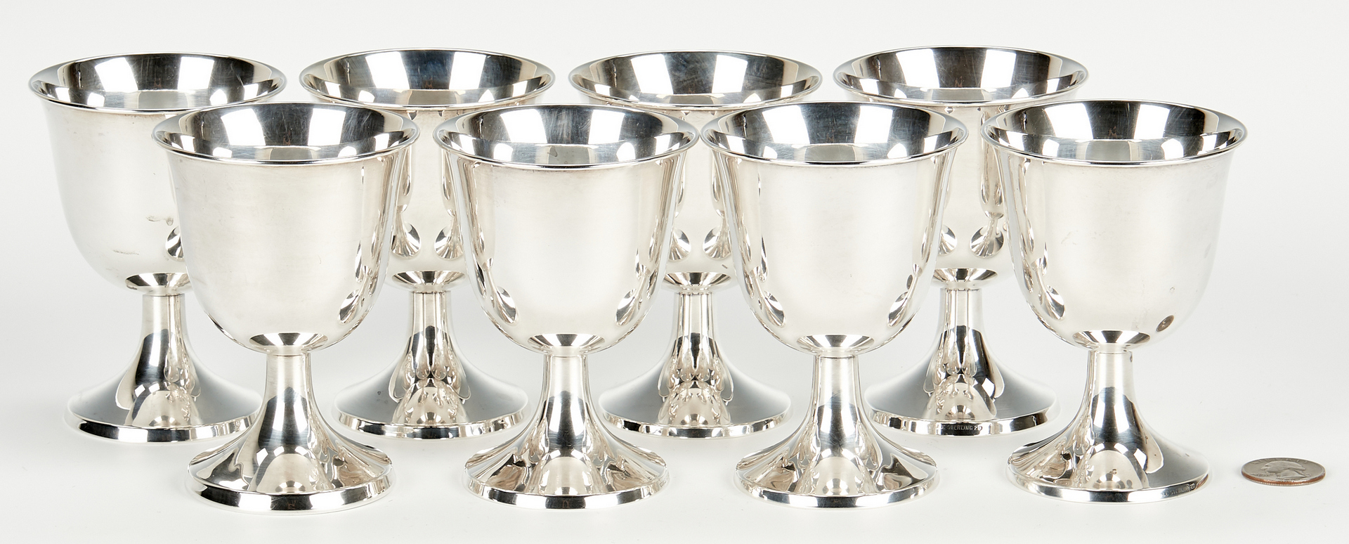 Lot 1036: 8 Towle Small Sterling Silver Wine Goblets