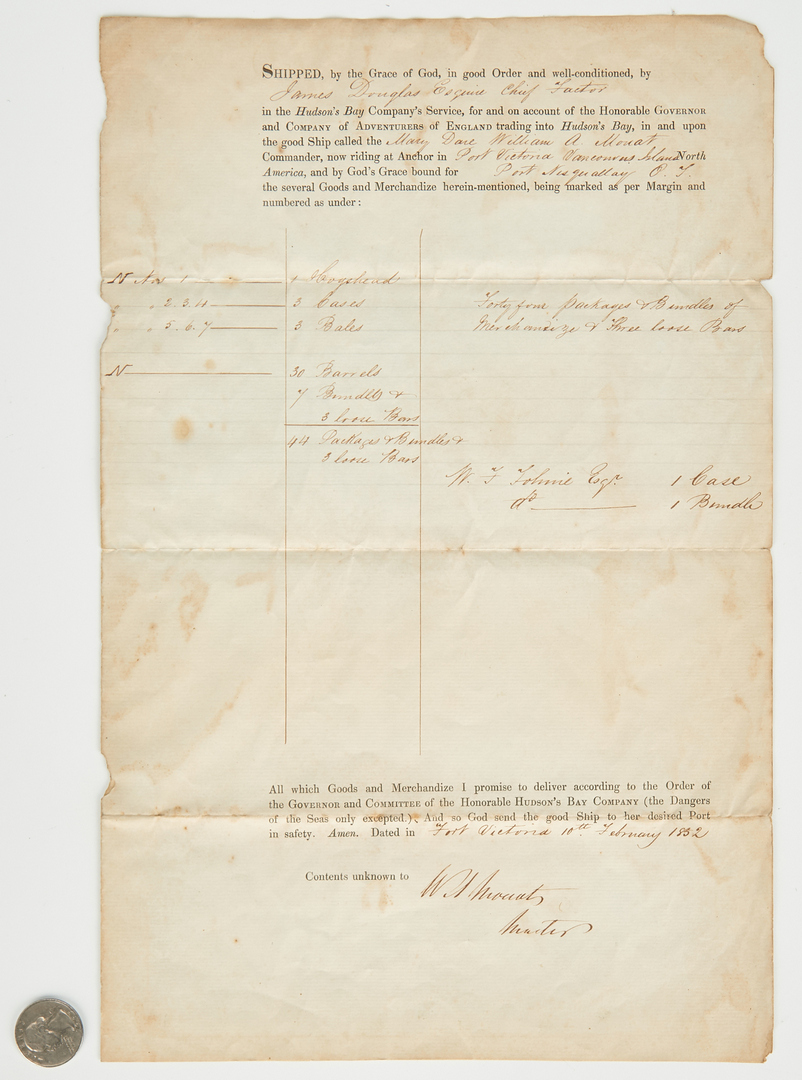 Lot 1049: 1852 Mary Dare Shipping Manifest
