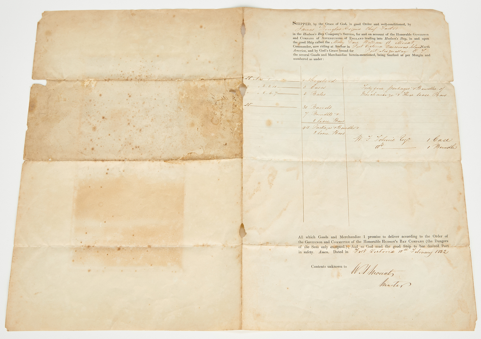 Lot 1049: 1852 Mary Dare Shipping Manifest