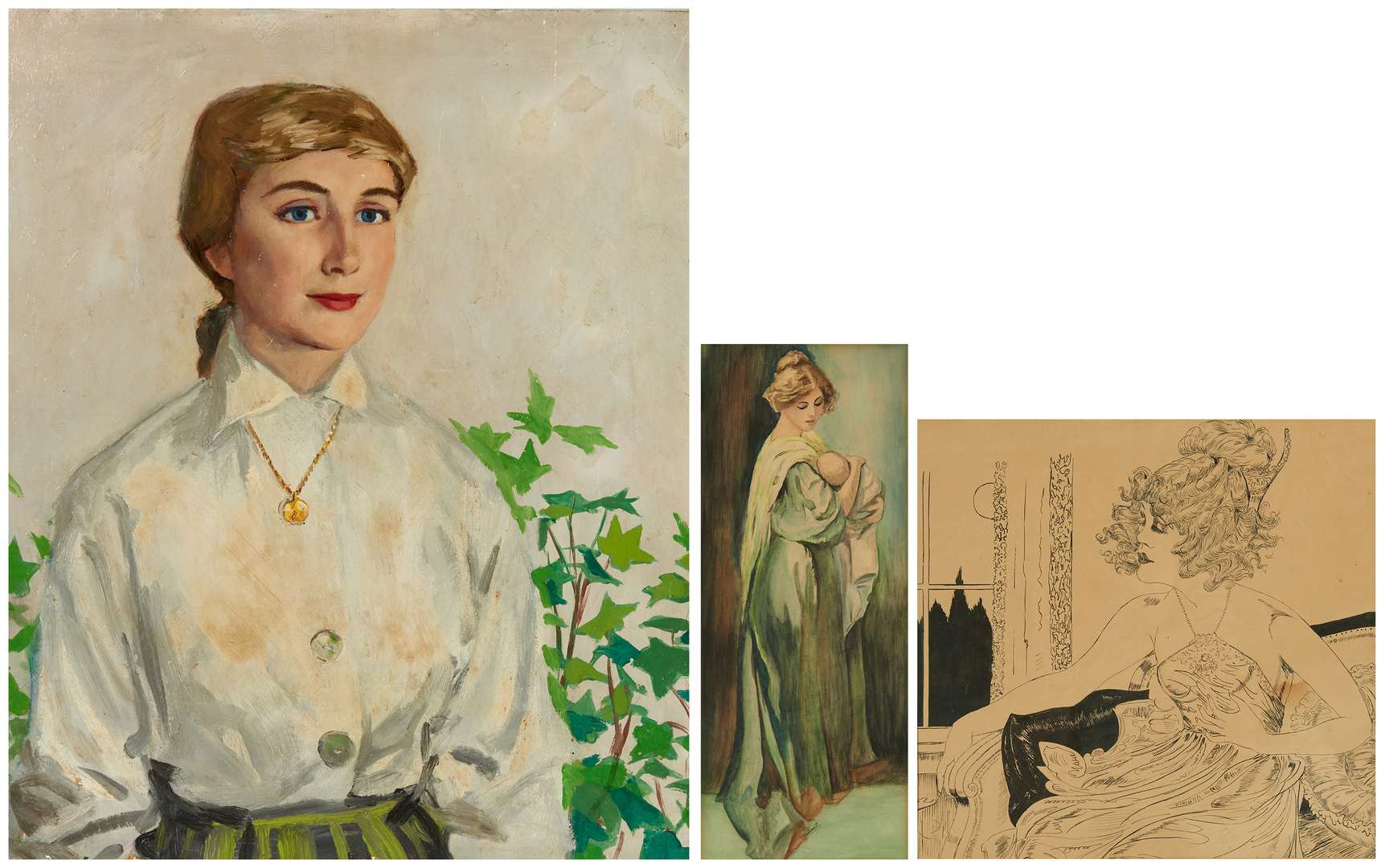Lot 1054: 3 Female Portraits by Ingle, Yohn, Bohrer.