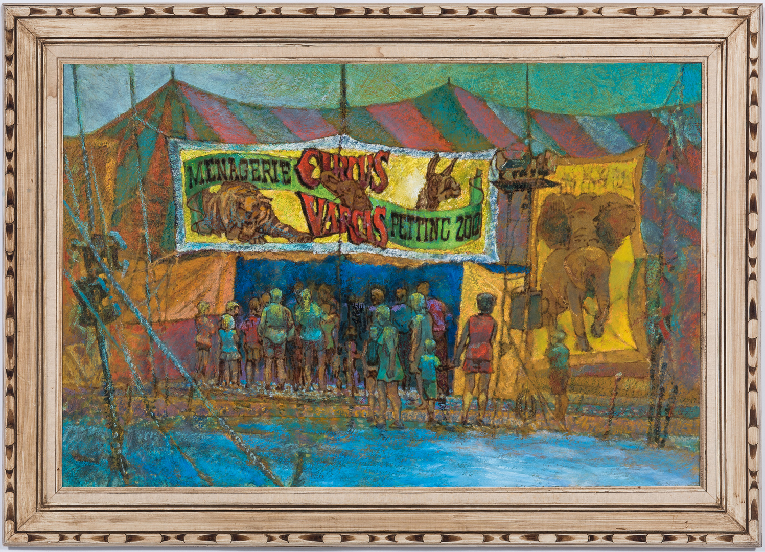 Lot 1056: John Poti O/B Circus Painting, "After the Rain"