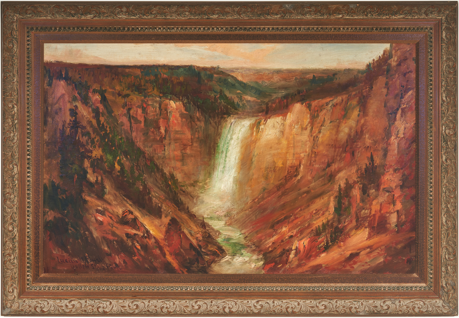 Lot 105: Lucien Powell O/C Landscape, Yellowstone Park Waterfall