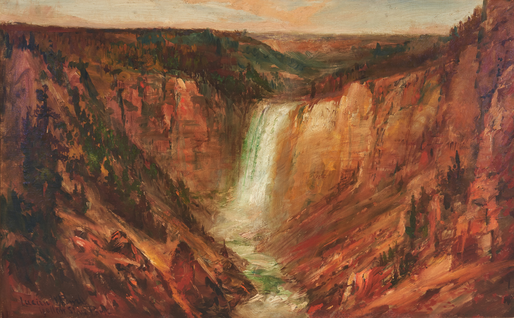 Lot 105: Lucien Powell O/C Landscape, Yellowstone Park Waterfall