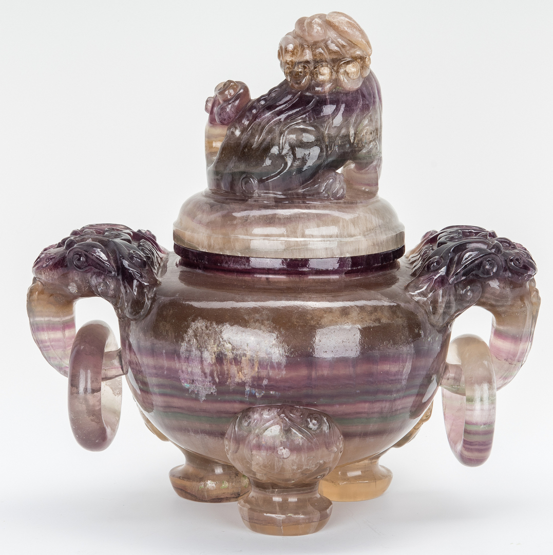 Lot 11: Carved Chinese Agate Censer w/ Foo Dog Finial