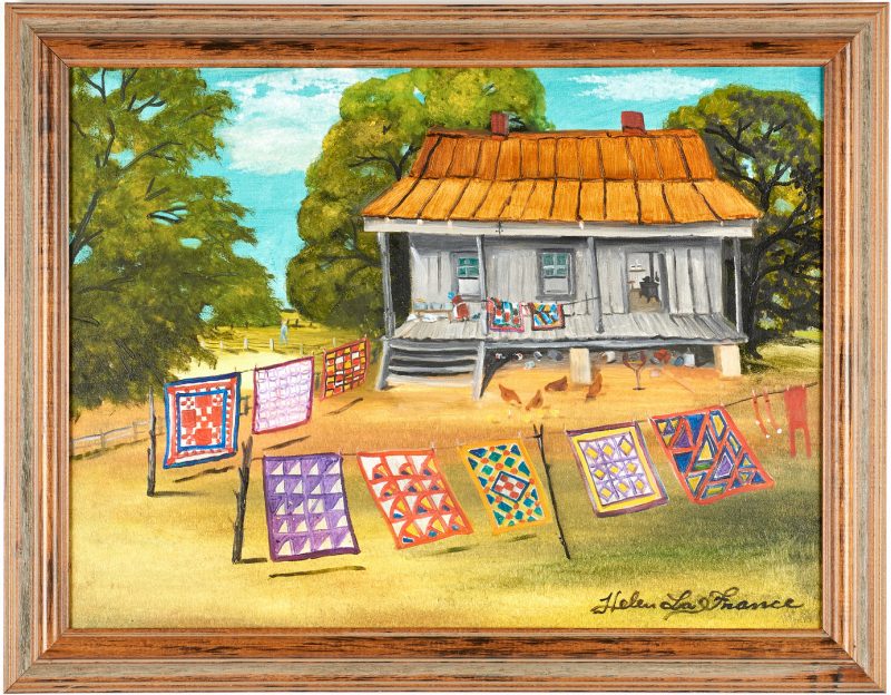 Lot 120: Helen LaFrance Painting, Quilts on a Line
