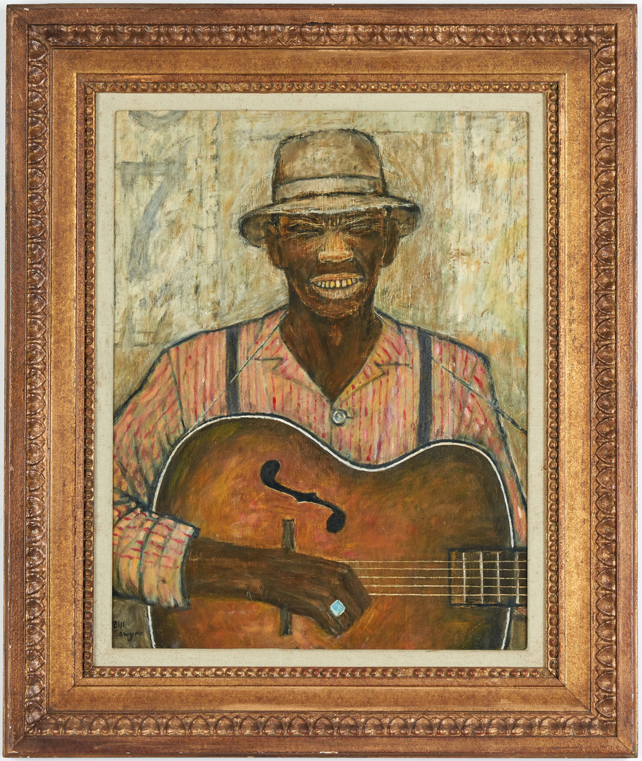 Lot 125: Bill Sawyer Portrait of Black Man with Guitar