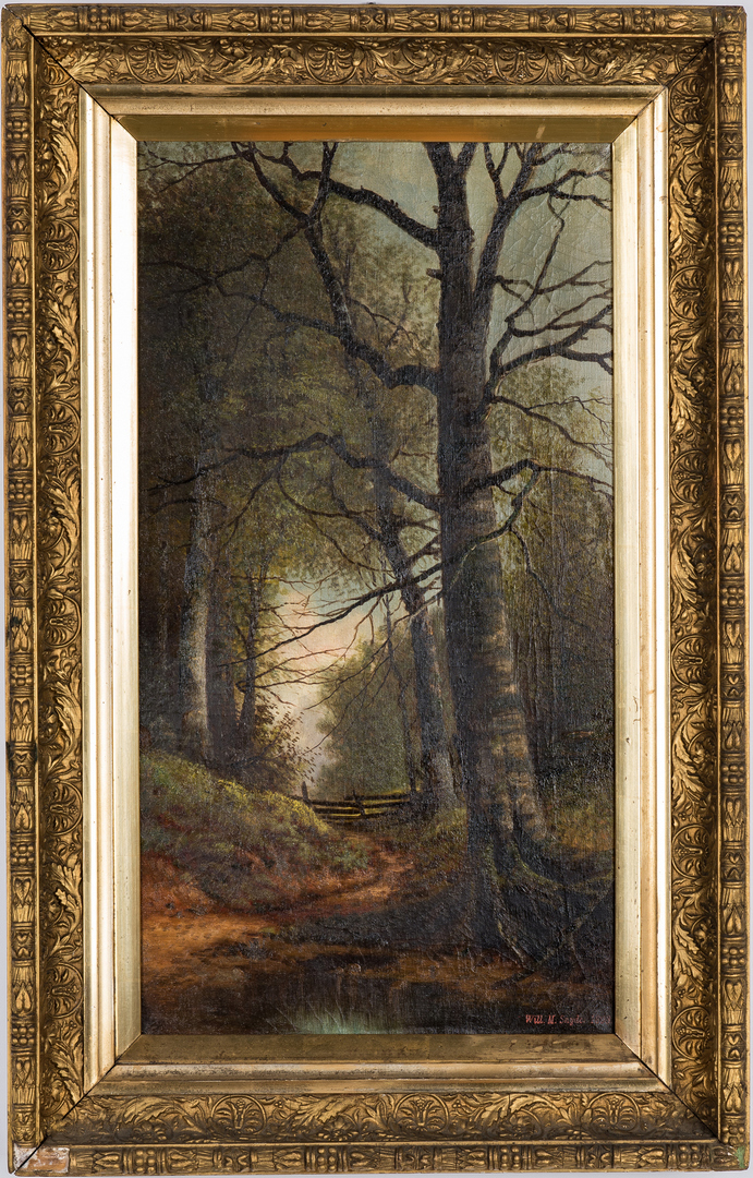 Lot 144: William M. Snyder O/C Forest Scene with Fence, Vertical