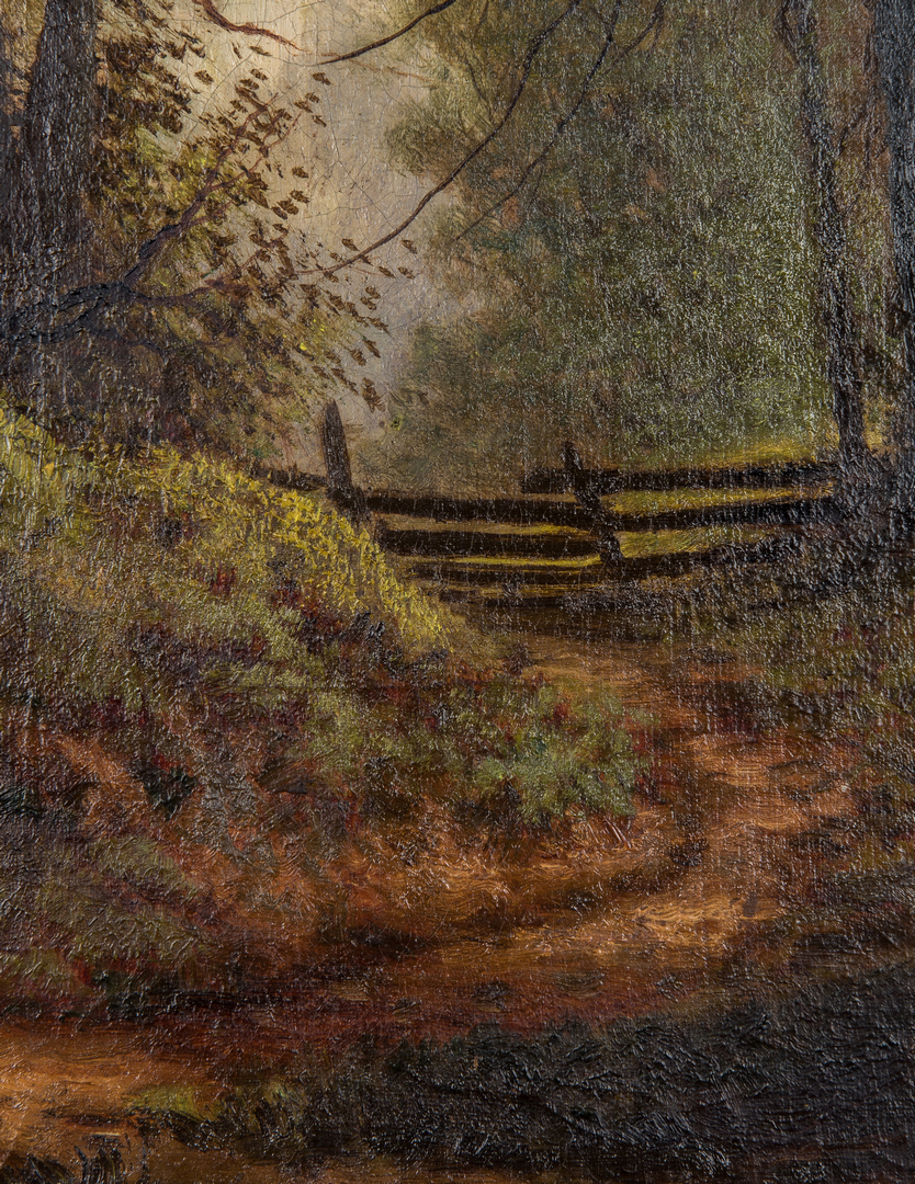 Lot 144: William M. Snyder O/C Forest Scene with Fence, Vertical