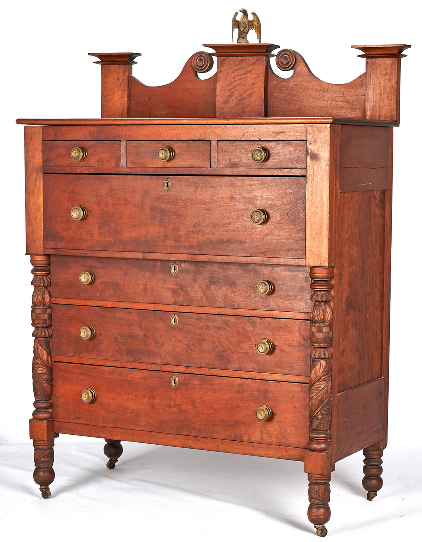 Lot 165: Middle TN Classical Chest of Drawers, Eagle Finial
