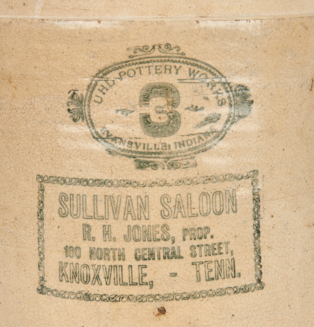 Lot 168: Sullivan Saloon Knoxville, 3-Gallon TN Whiskey Jug