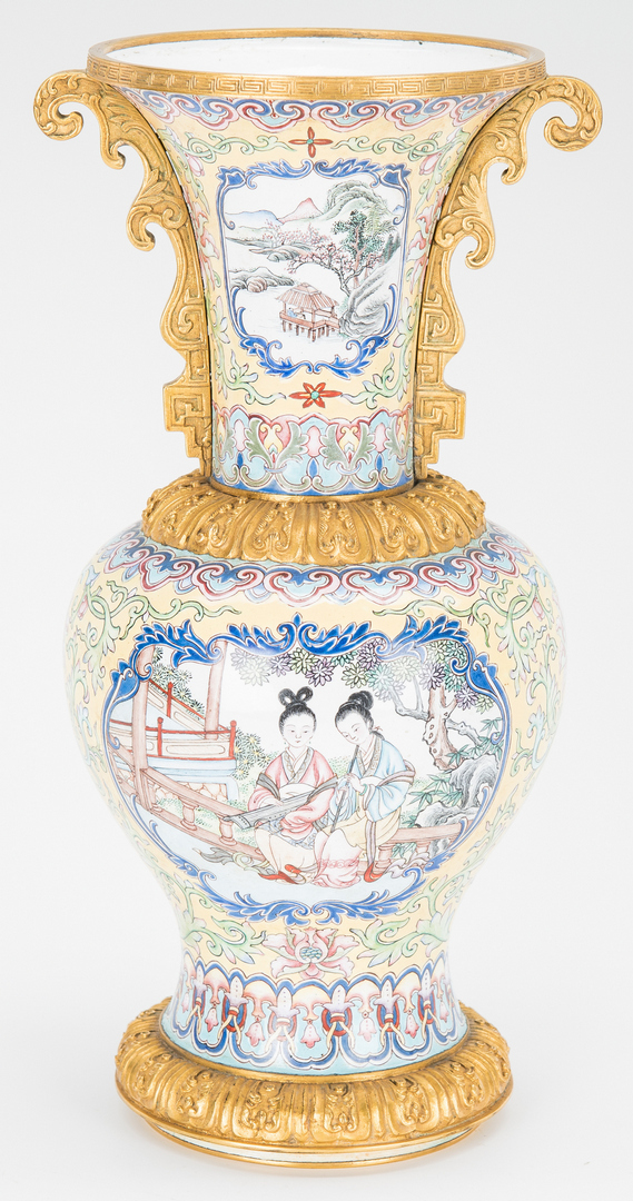 Lot 16: Canton Enamel Vase with Gilt Mounts