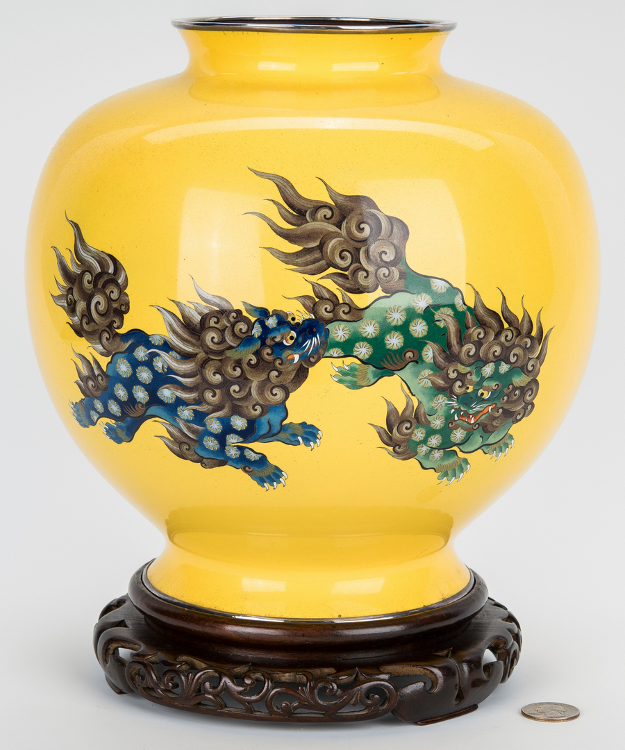 Lot 17: Asian Cloisonne Yellow Ground Vase