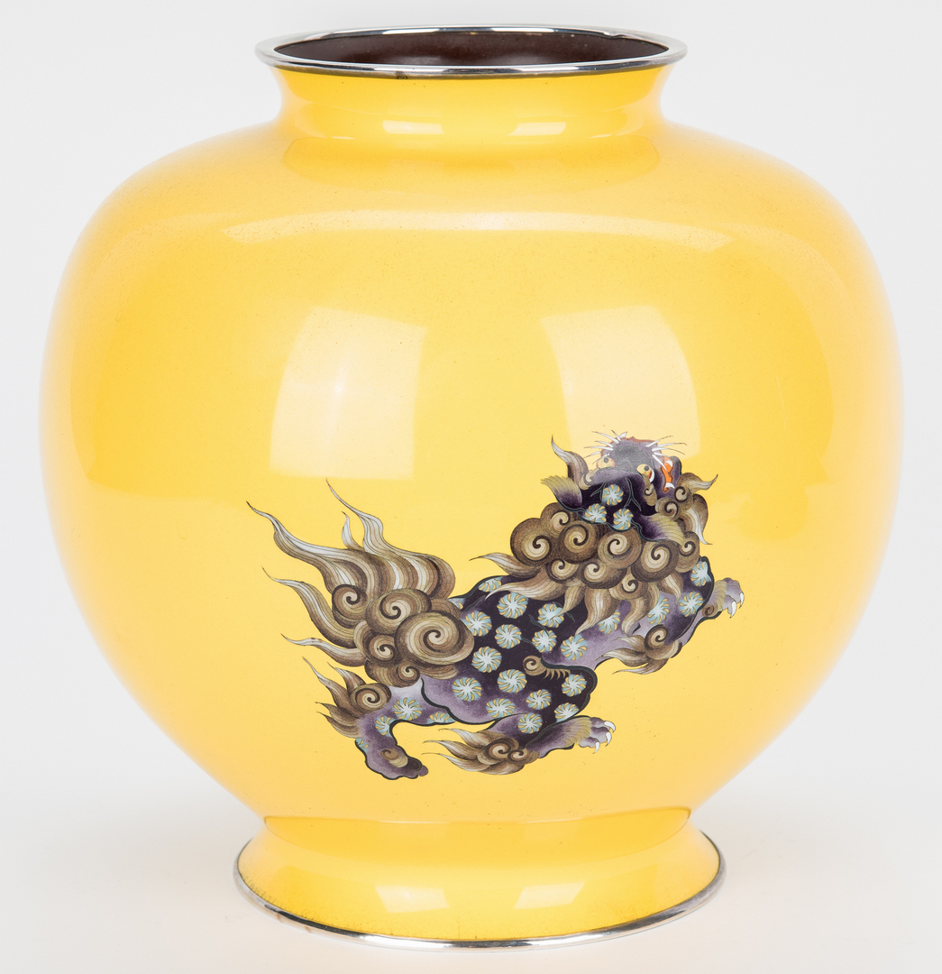 Lot 17: Asian Cloisonne Yellow Ground Vase