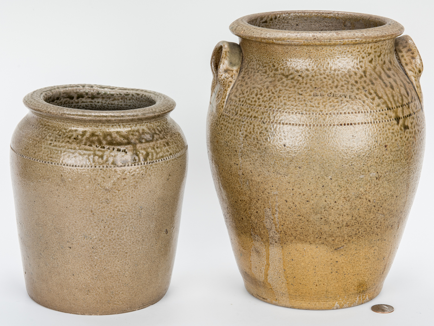 Lot 183: 2 NC Enoch Craven Stoneware Pottery Storage Jars