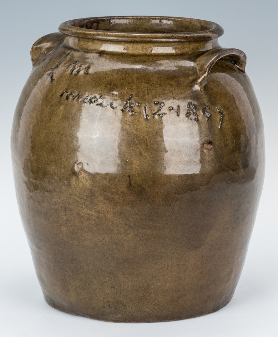 Lot 189: Lewis Miles Edgefield Pottery Jar, Signed & Dated 1857