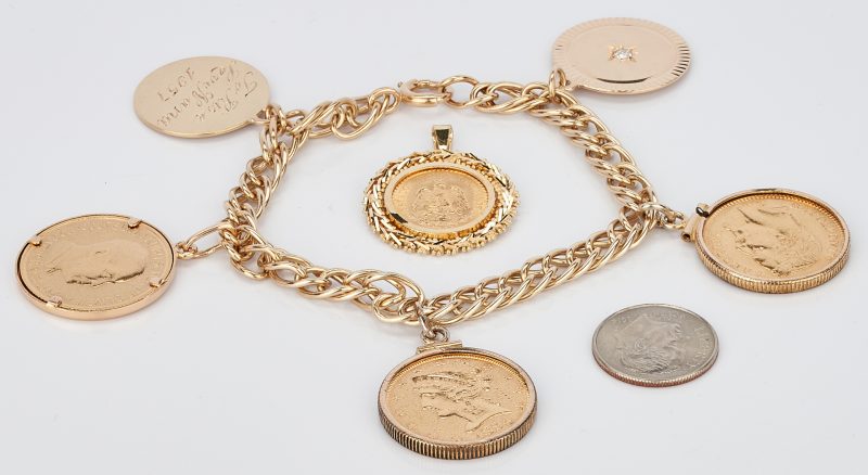 Lot 222: Gold Coin Bracelet incl. $5 Liberty & Gold Peso