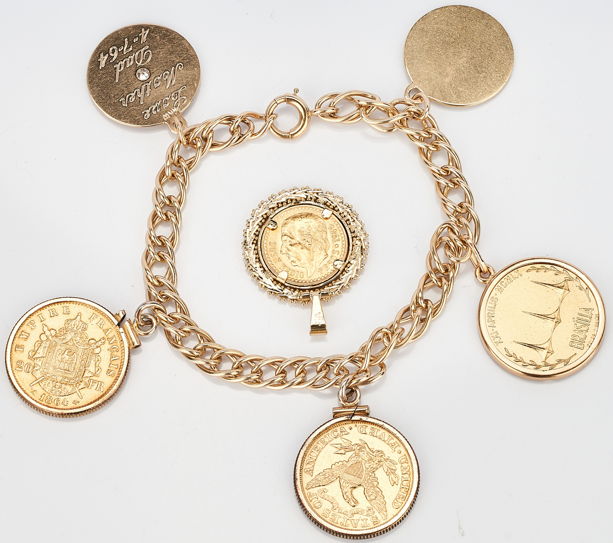 Lot 222: Gold Coin Bracelet incl. $5 Liberty & Gold Peso