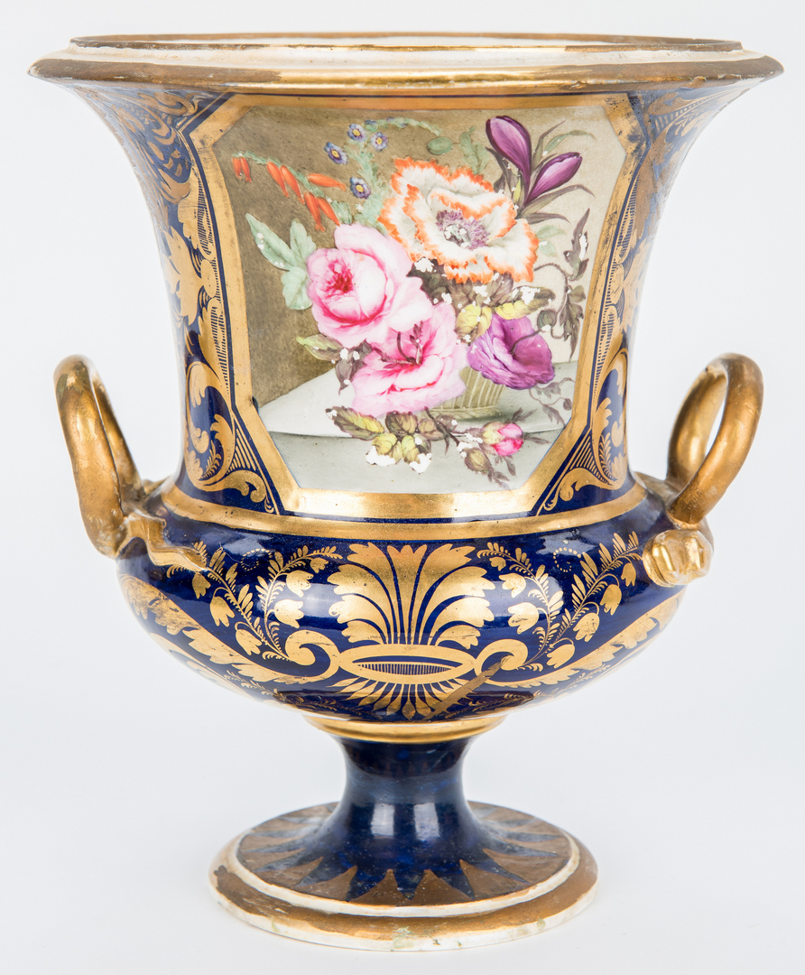 Lot 252: 3 Derby Porcelain Urns w/ Cobalt Decoration