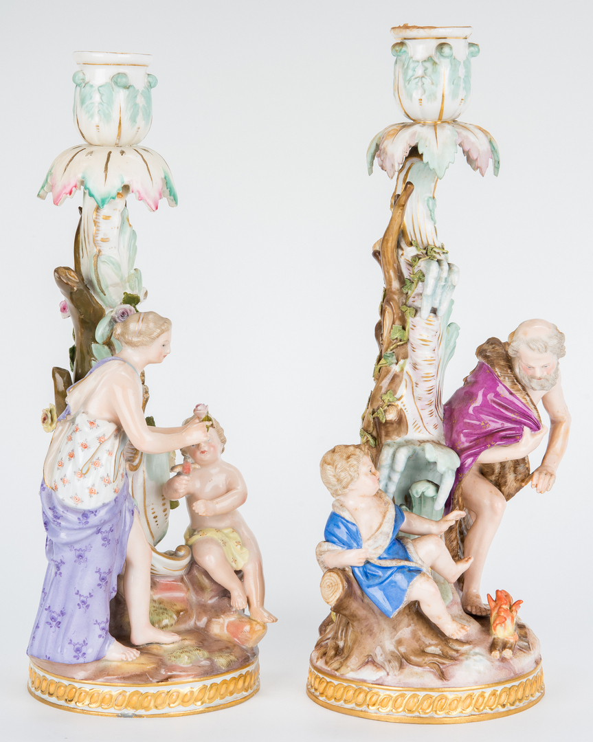 Lot 259: Pair of Meissen Parcel Gilt Figural Candlesticks