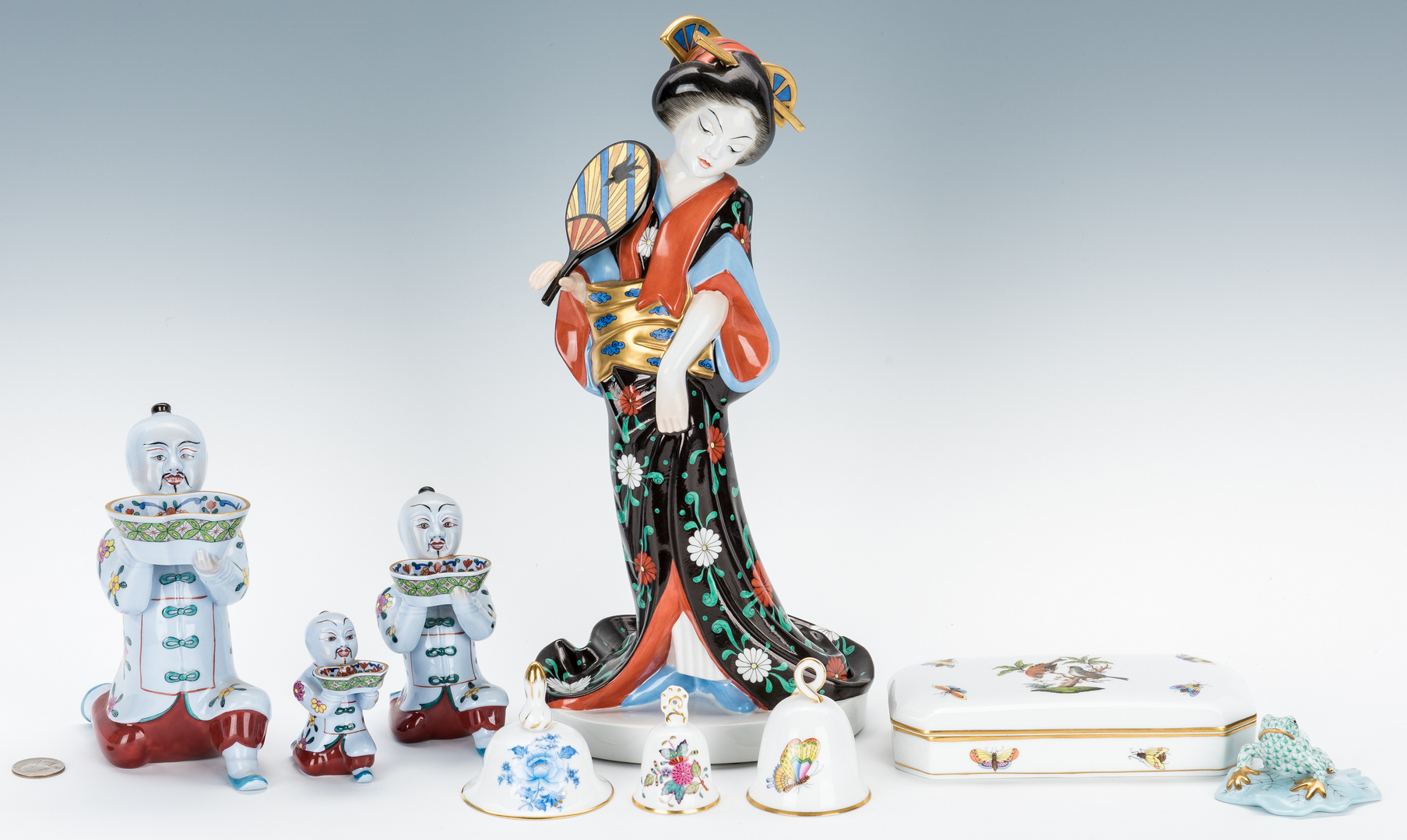 Lot 262: 9 Herend Porcelain Items, incl. Asian Figurals