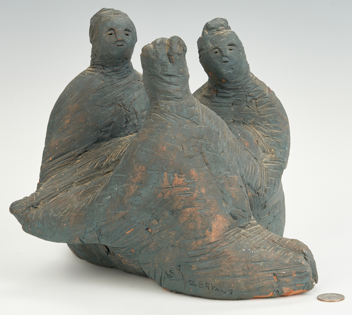 Lot 272: Olen Bryant Framed Figure and Blue Figural Group