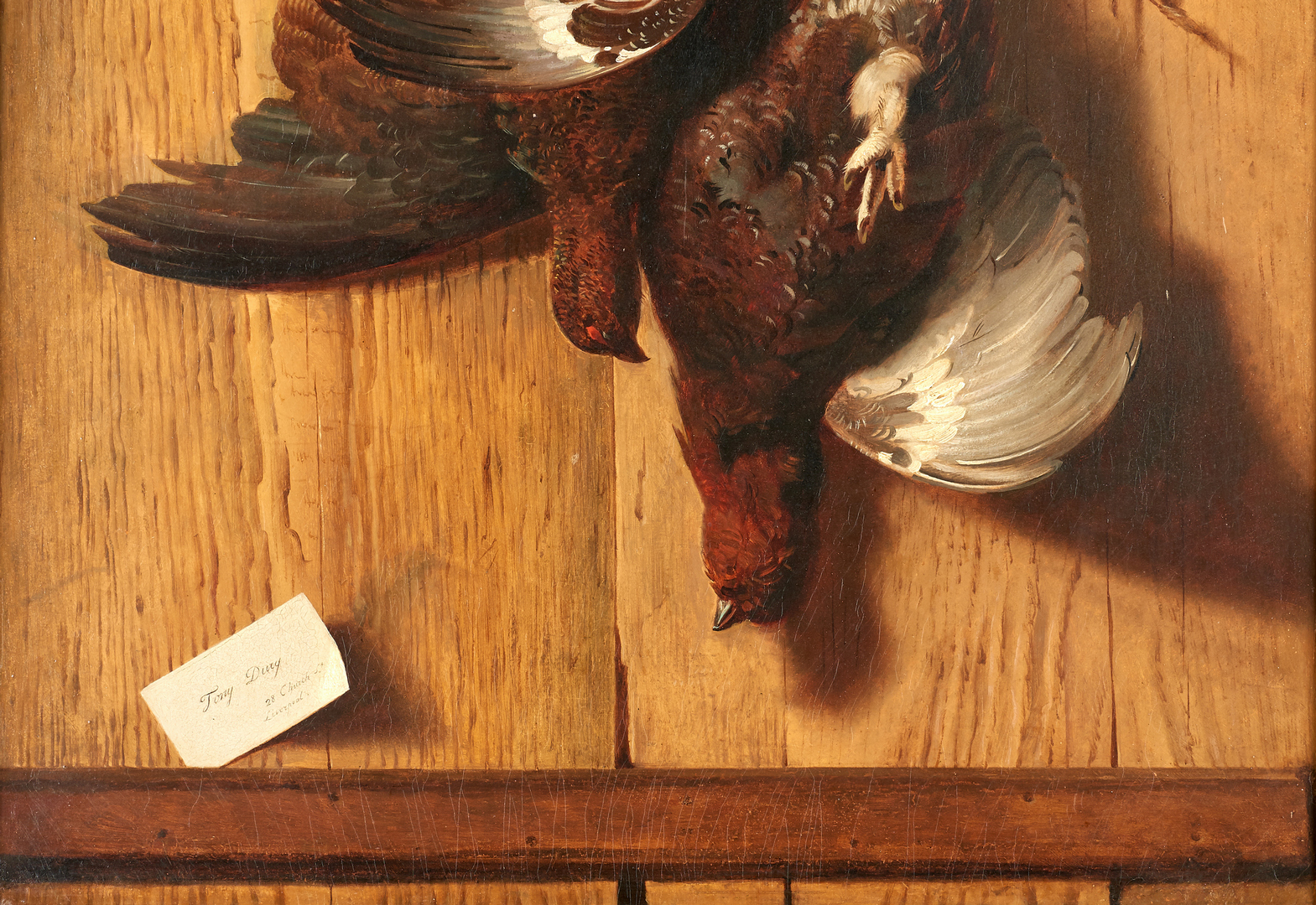 Lot 297: Antoine Dury O/C, Trompe L'Oeil Nature Morte with Pheasants