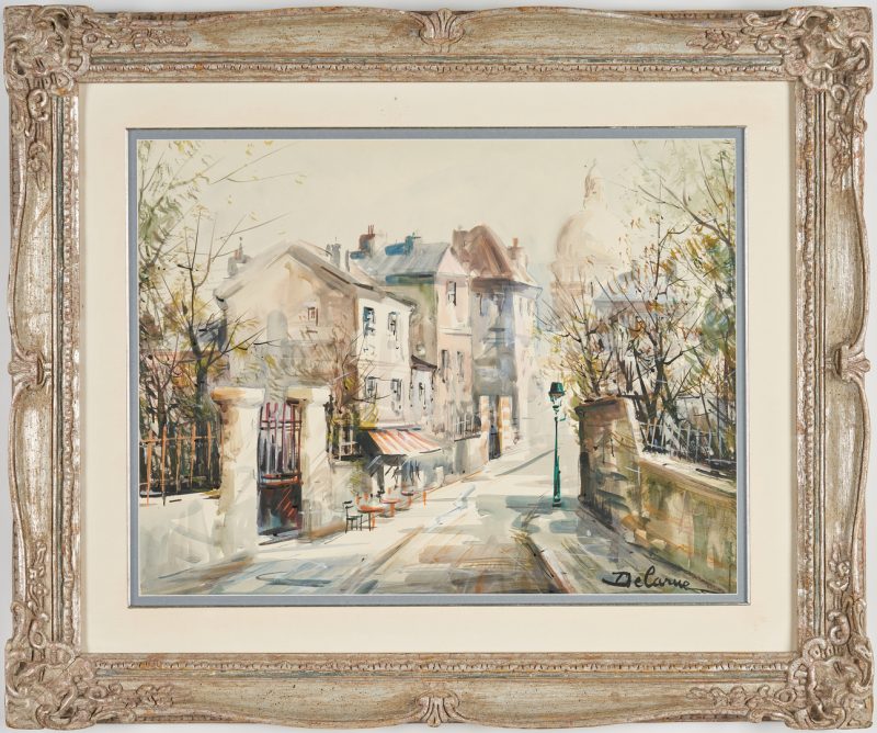 Lot 307: Lucien Delarue Watercolor Parisian Street Scene