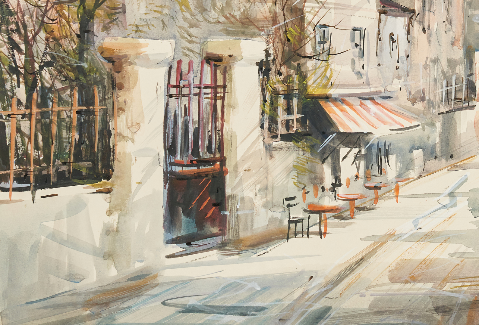 Lot 307: Lucien Delarue Watercolor Parisian Street Scene