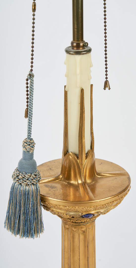Lot 313: Pr Jeweled Gilt Bronze Candlestick Lamps