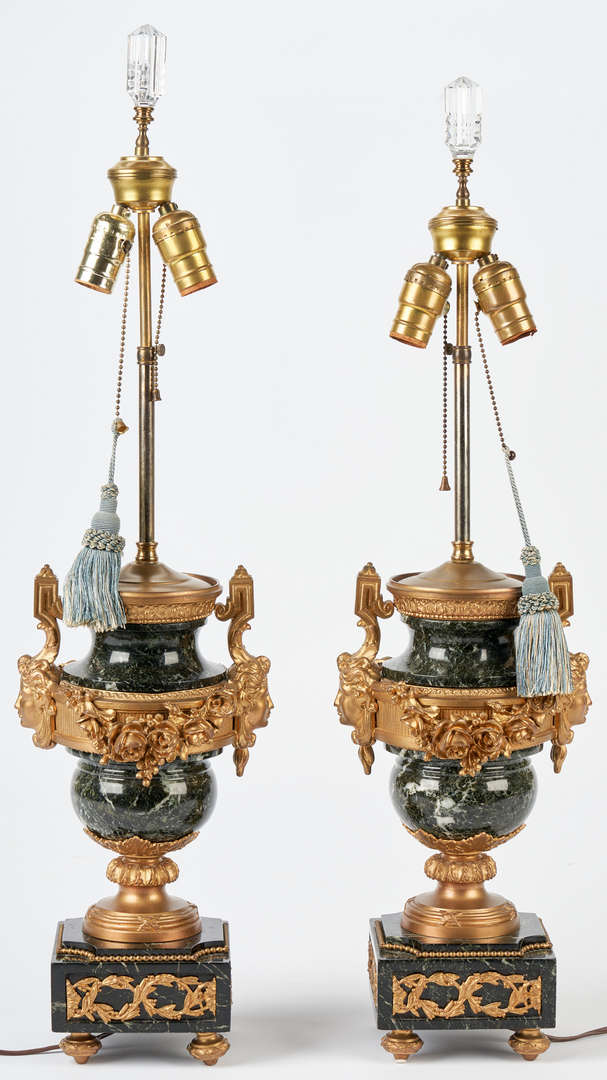 Lot 314: Pr Green Marble and Ormolu Neoclassical Urn Lamps