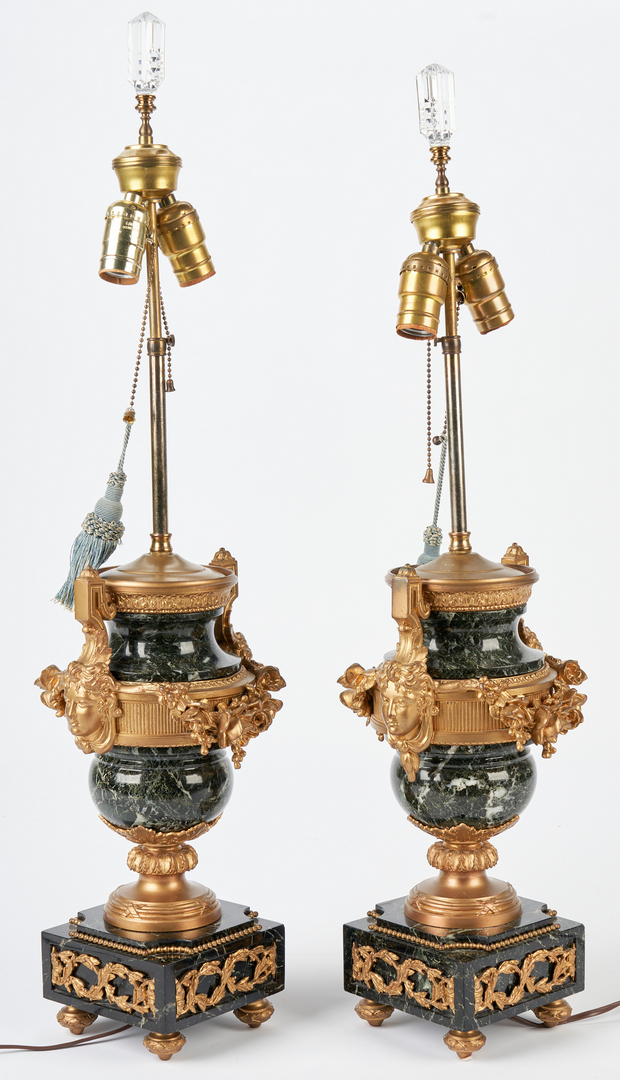 Lot 314: Pr Green Marble and Ormolu Neoclassical Urn Lamps