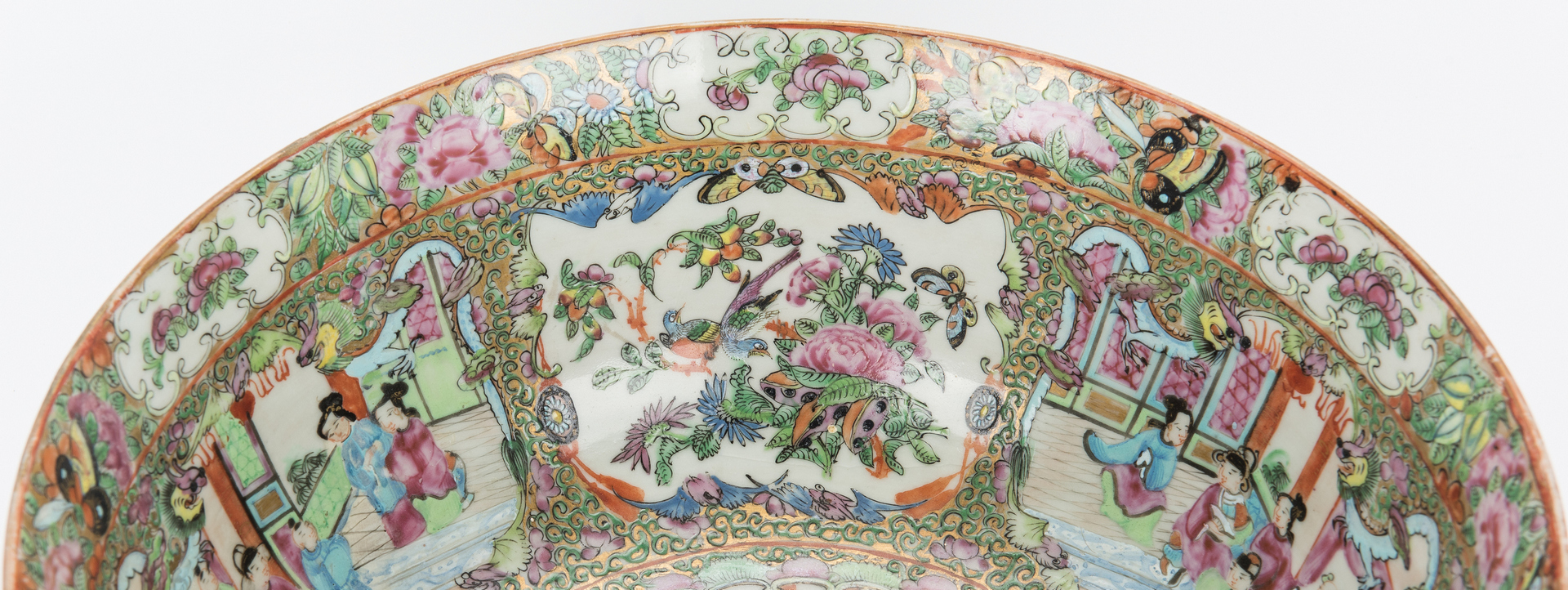 Lot 332: Chinese Rose Medallion Porcelain Punch Bowl & Platter