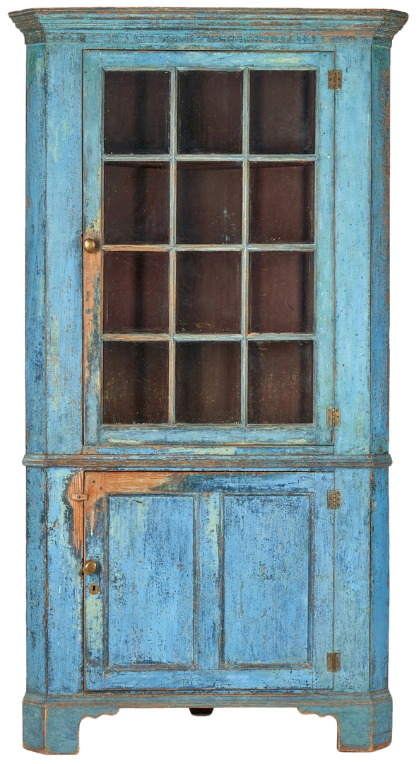 Lot 355: Southern/Mid-Atlantic Blue Painted Corner Cupboard