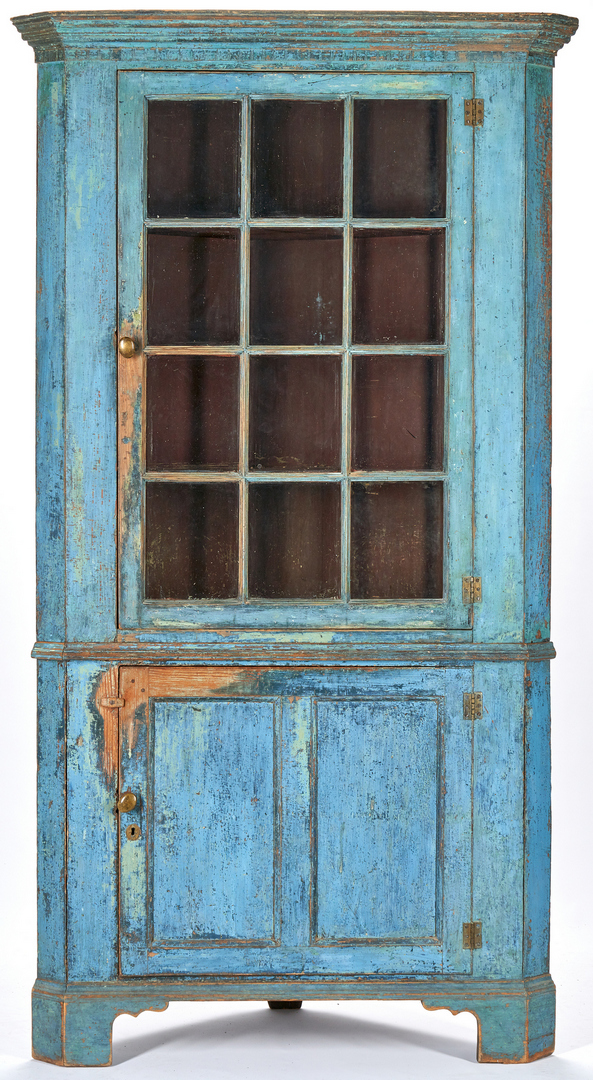 Lot 355: Southern/Mid-Atlantic Blue Painted Corner Cupboard