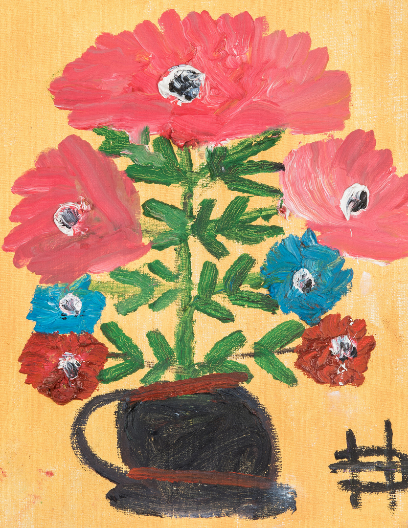 Lot 387: Clementine Hunter painting, Bouquet of Flowers