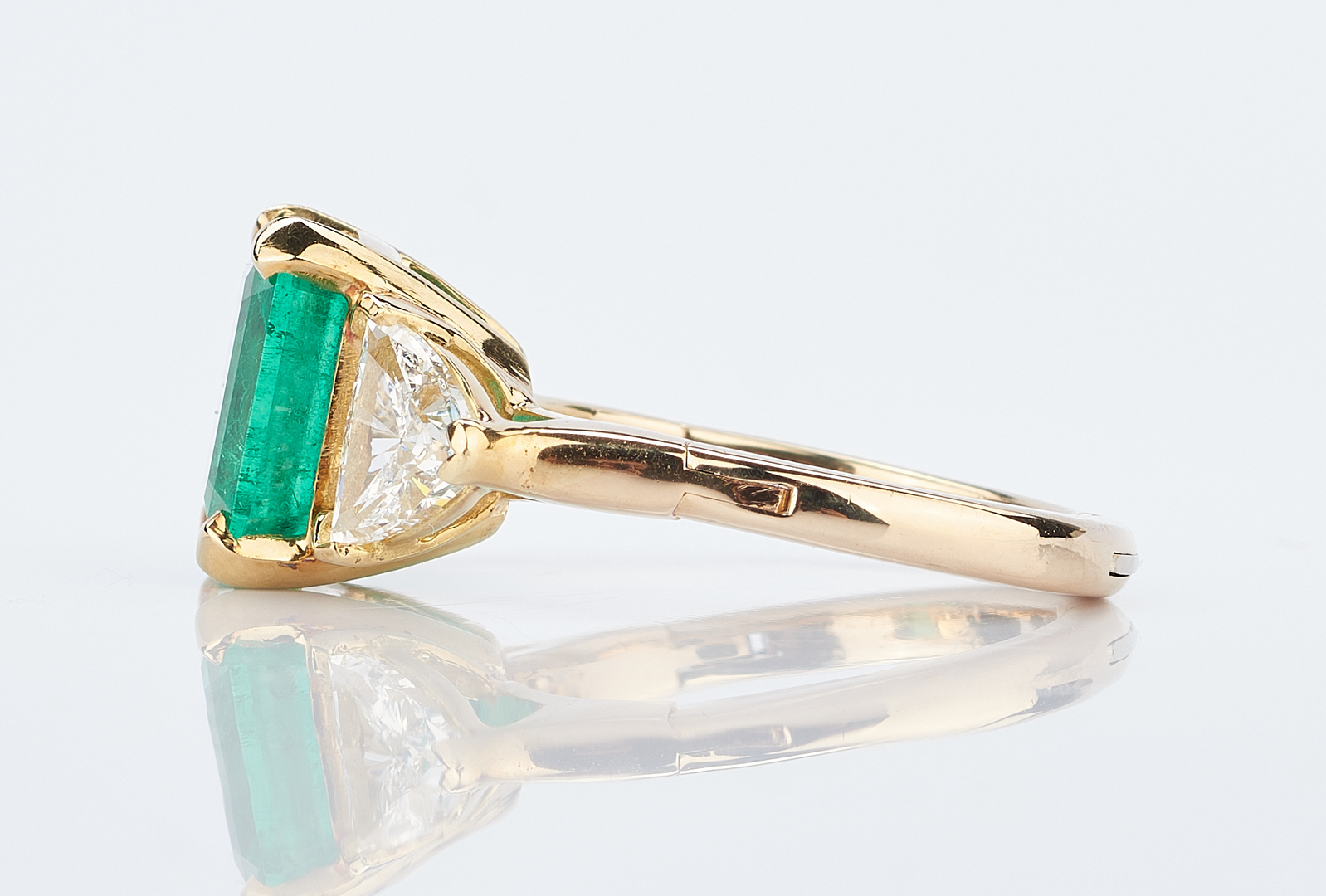 Lot 408: Ladies 18K YG, Emerald & Diamond Ring