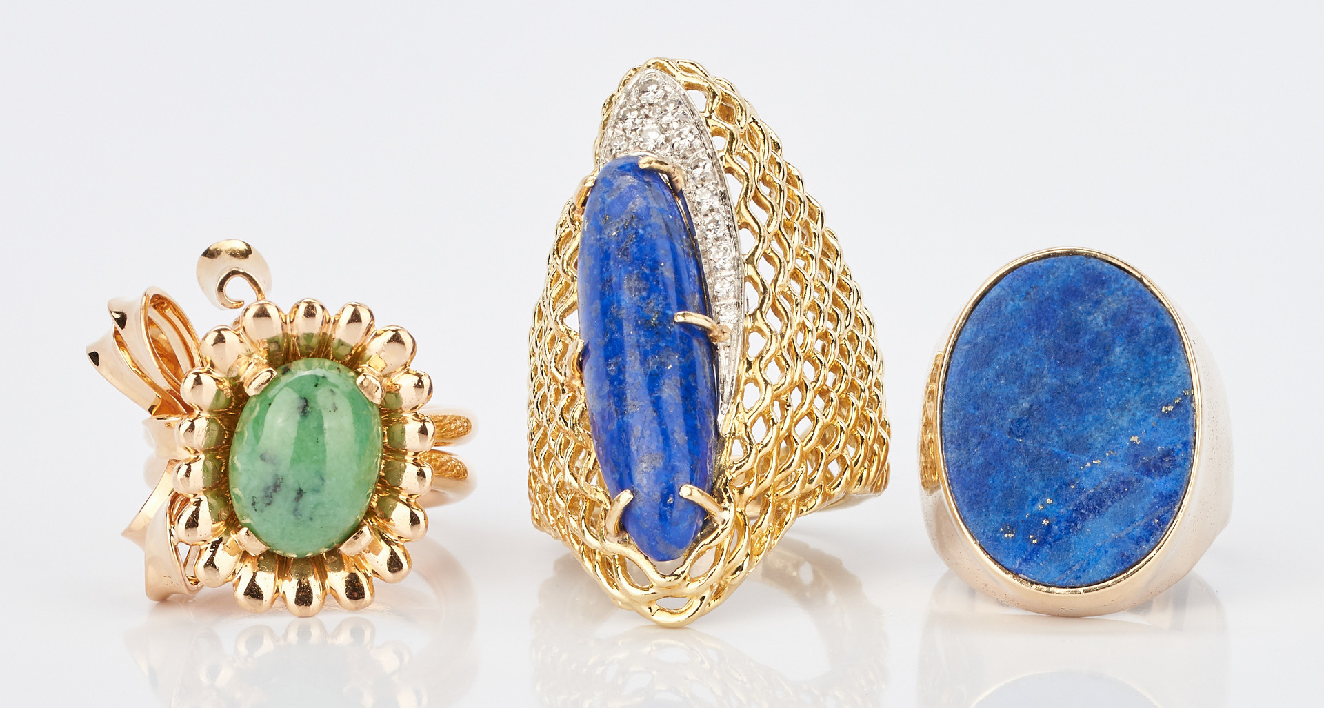 Lot 414: 3 Ladies Gold, Turquoise, & Lapis Lazuli Rings