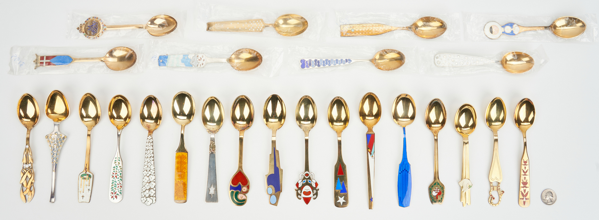Lot 441: 25 A. Michelsen Gilded Sterling Silver Spoons, 1940-1972